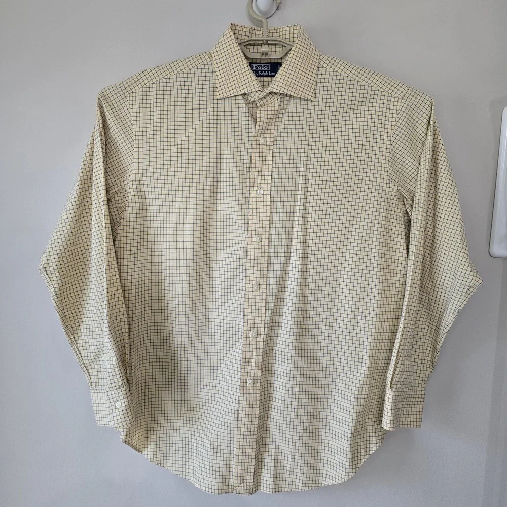 Polo Ralph Lauren  Classic‎ Fit Yellow Gingham Dress Shirt Preppy  16½